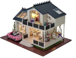 casa de muñecas en miniatura estilo provenzal con muebles
